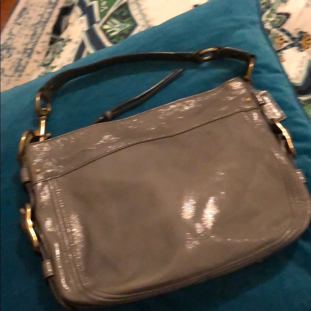 Gray patent leather Coach bag